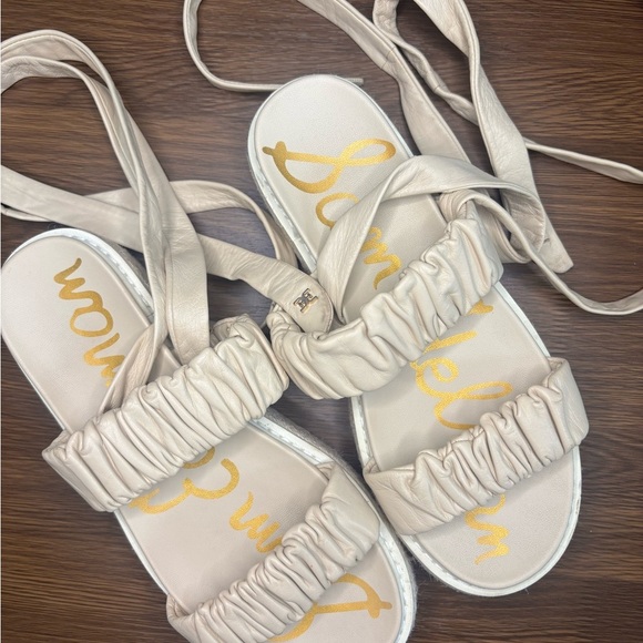 Sam Edelman Kevin Ankle-Tie Ruched Leather Flatform Espadrilles - Picture 3 of 13